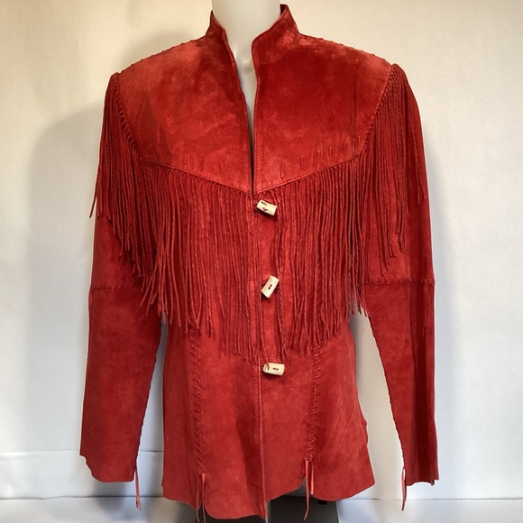 Scully Red Fringe Suede Leather Women’s Western Jacket size medium